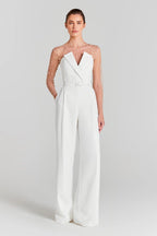 Pearl Embellished Sleeve White Jumpsuit H6308