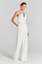 Pearl Embellished Sleeve White Jumpsuit H6308
