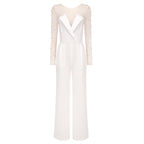 Pearl Embellished Sleeve White Jumpsuit H6308