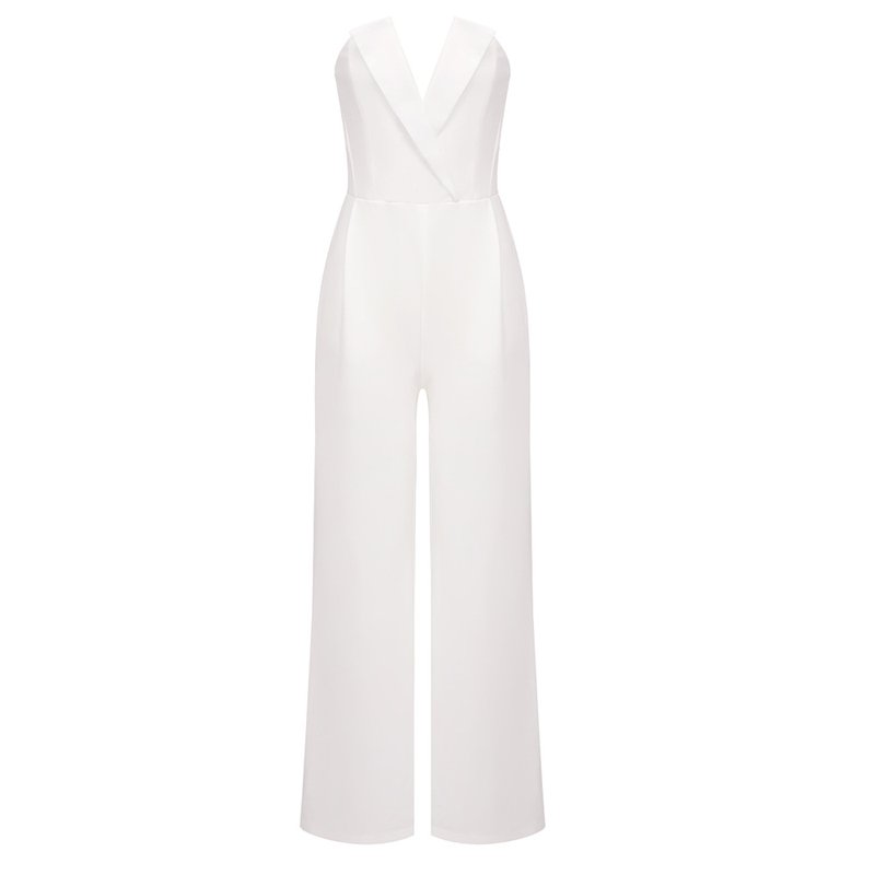Pearl Embellished Sleeve White Jumpsuit H6308