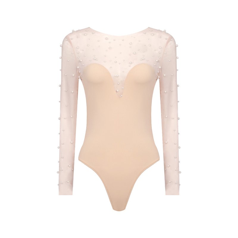 Pearl Embellished Sleeve White Jumpsuit H6308
