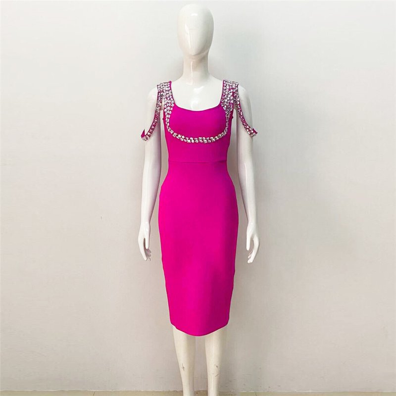 Pearl-Embellished Square Neck Mermaid Dress H6147