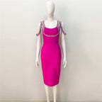 Pearl-Embellished Square Neck Mermaid Dress H6147