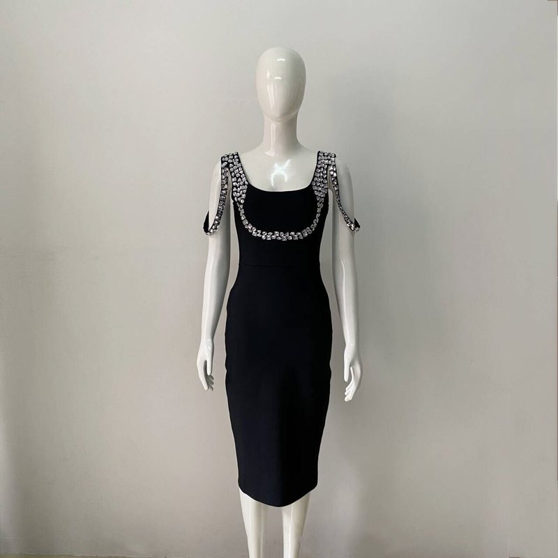 Pearl-Embellished Square Neck Mermaid Dress H6147