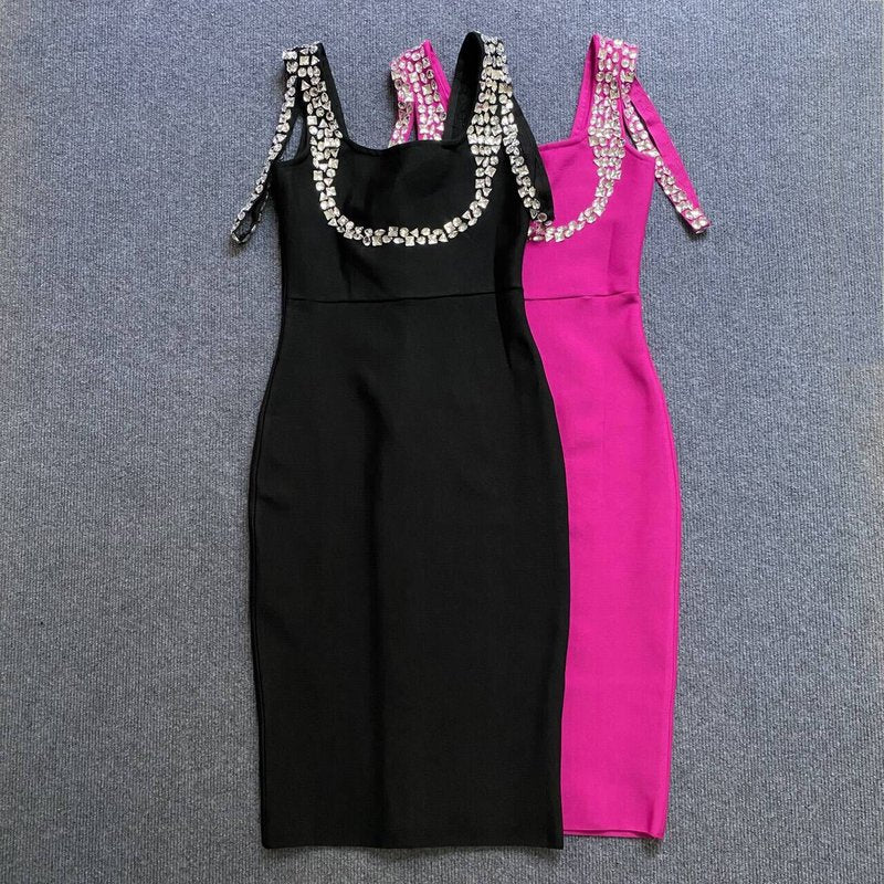 Pearl-Embellished Square Neck Mermaid Dress H6147