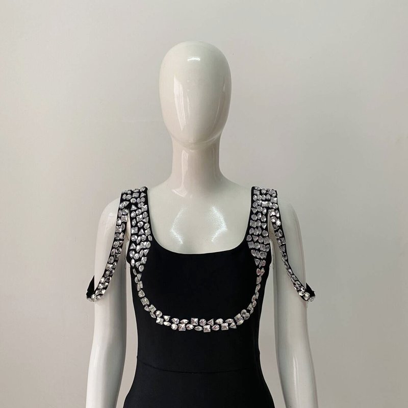 Pearl-Embellished Square Neck Mermaid Dress H6147