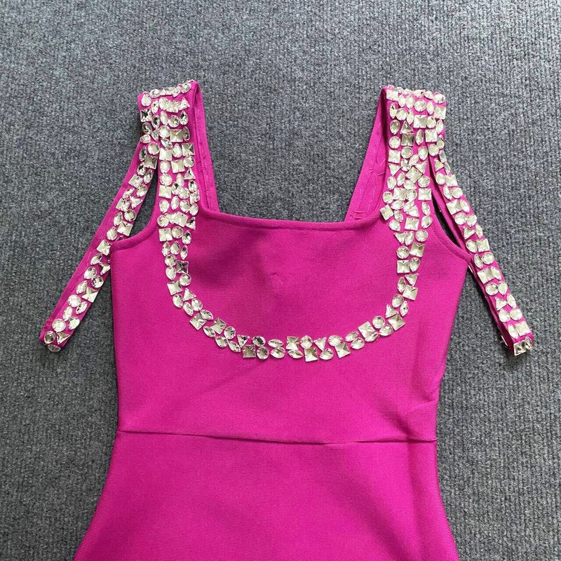 Pearl-Embellished Square Neck Mermaid Dress H6147