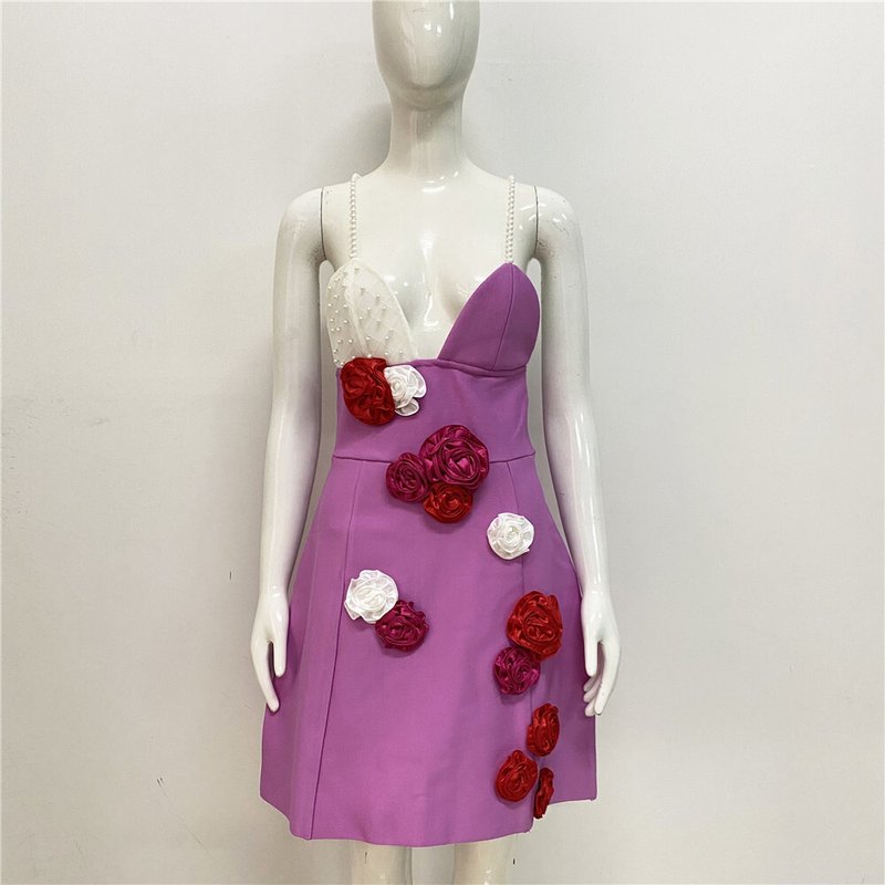 Pearl Strap Floral Mini Dress H6246