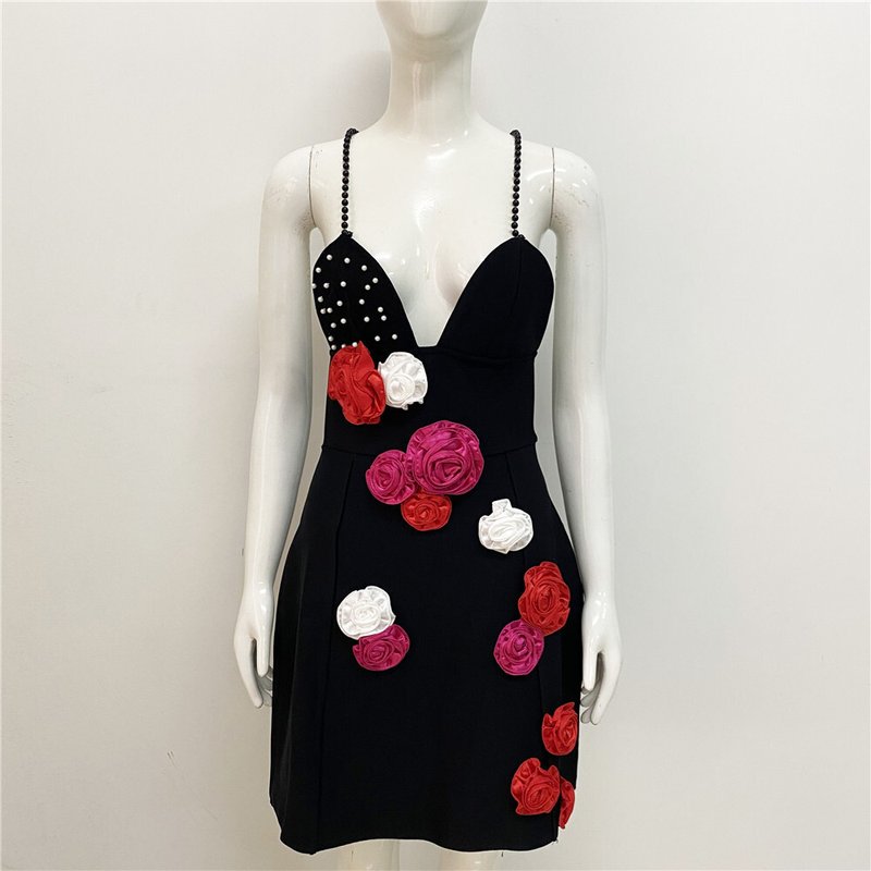 Pearl Strap Floral Mini Dress H6246