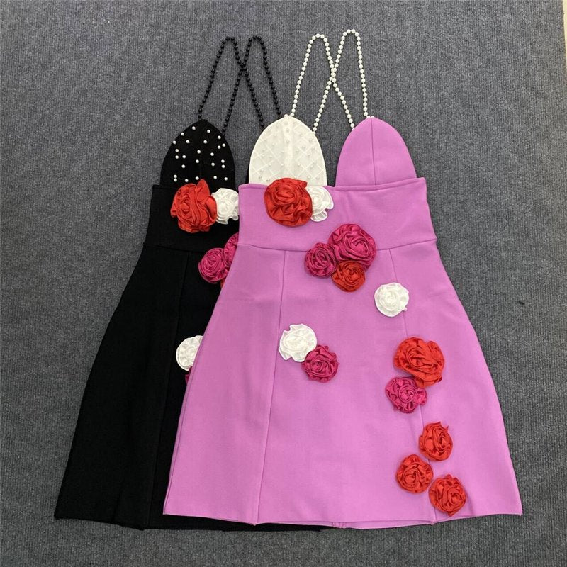 Pearl Strap Floral Mini Dress H6246