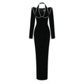 Pearl Trim Halter Long Sleeve Maxi Dress H6535