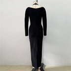 Pearl Trim Halter Long Sleeve Maxi Dress H6535