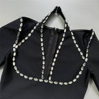 Pearl Trim Halter Long Sleeve Maxi Dress H6535