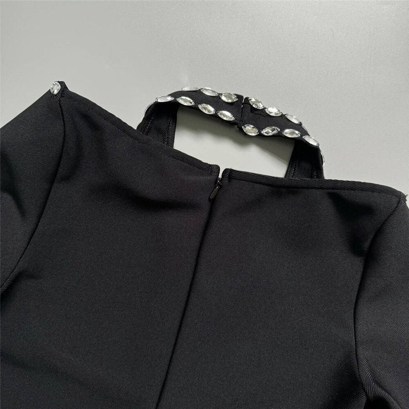 Pearl Trim Halter Long Sleeve Maxi Dress H6535