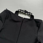 Pearl Trim Halter Long Sleeve Maxi Dress H6535