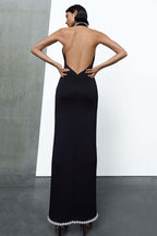 Pearl Trim Halter Maxi Dress H6414