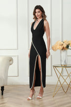 Pearl Trim Halter Maxi Dress H6414