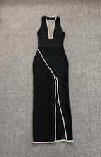 Pearl Trim Halter Maxi Dress H6414