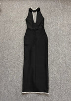 Pearl Trim Halter Maxi Dress H6414