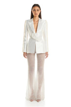 Pearl-Trimmed White Blazer & Beaded Trousers Set H6231