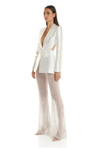 Pearl-Trimmed White Blazer & Beaded Trousers Set H6231