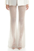 Pearl-Trimmed White Blazer & Beaded Trousers Set H6231