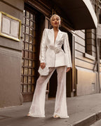 Pearl-Trimmed White Blazer & Beaded Trousers Set H6231