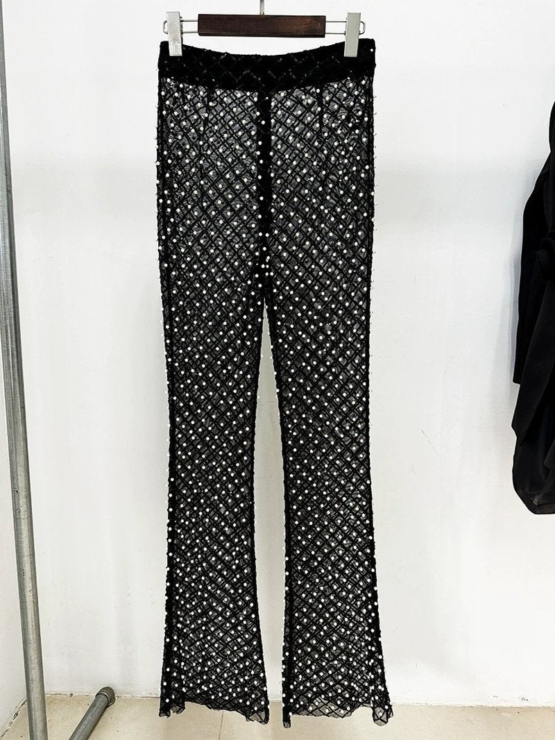Pearl-Trimmed White Blazer & Beaded Trousers Set H6231