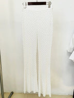 Pearl-Trimmed White Blazer & Beaded Trousers Set H6231