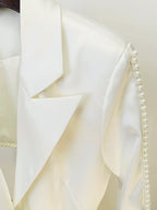 Pearl-Trimmed White Blazer & Beaded Trousers Set H6231