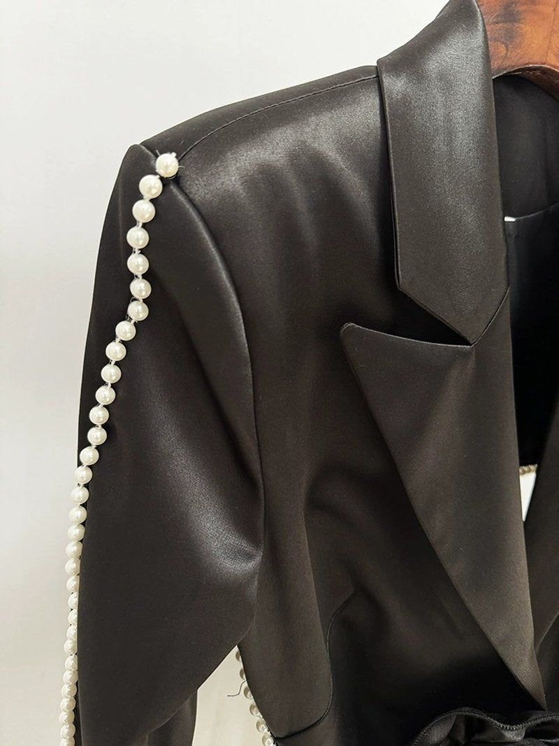 Pearl-Trimmed White Blazer & Beaded Trousers Set H6231