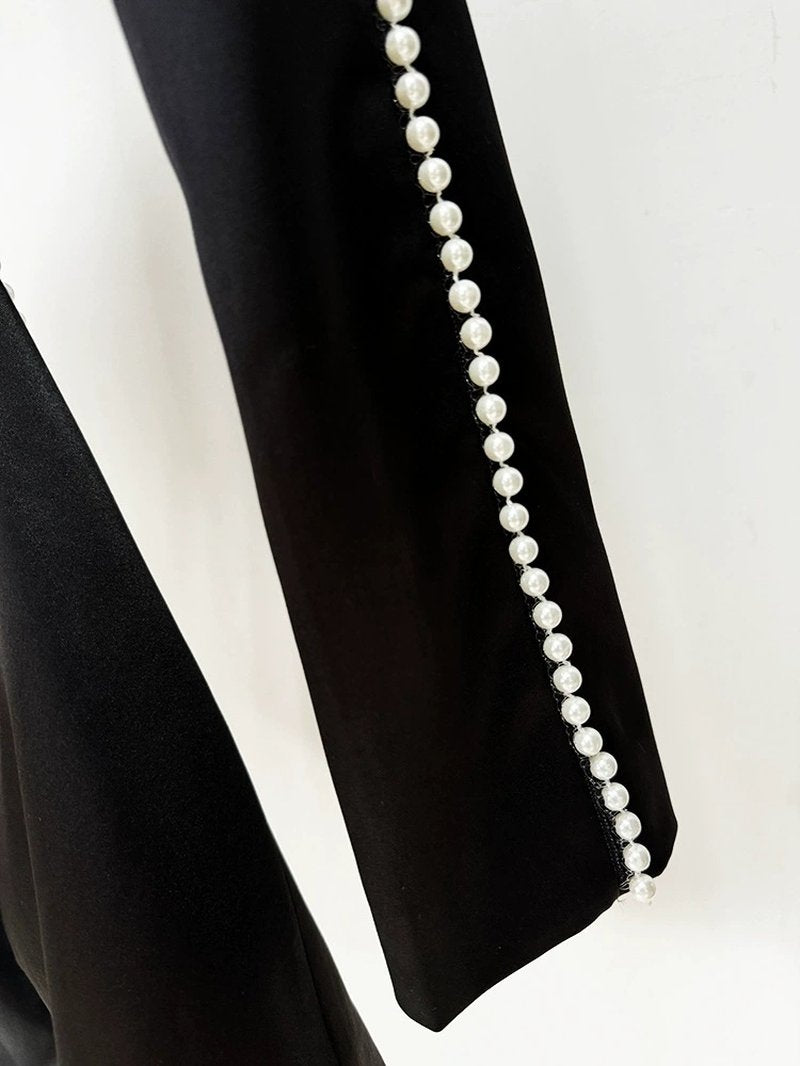 Pearl-Trimmed White Blazer & Beaded Trousers Set H6231