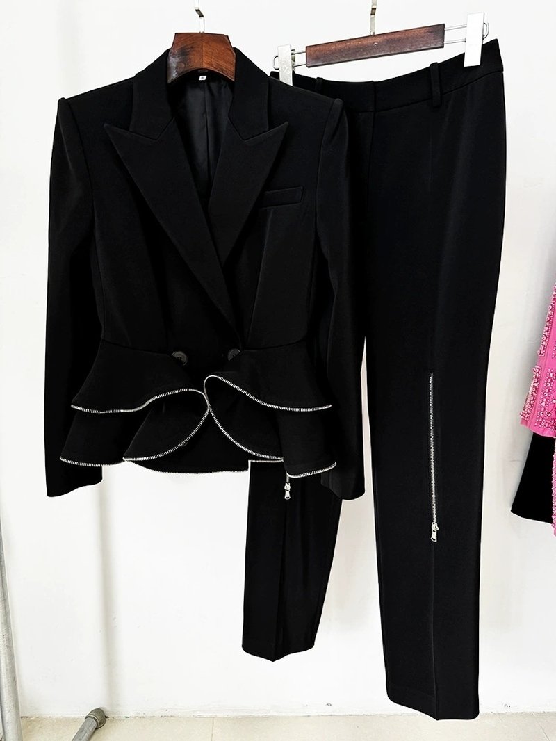 Peplum Blazer Crop Pants Suit H6470