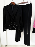 Peplum Blazer Crop Pants Suit H6470