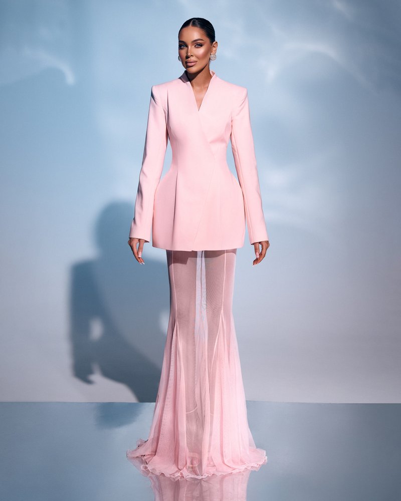 Pink Blazer Sheer Gown Dress H7066
