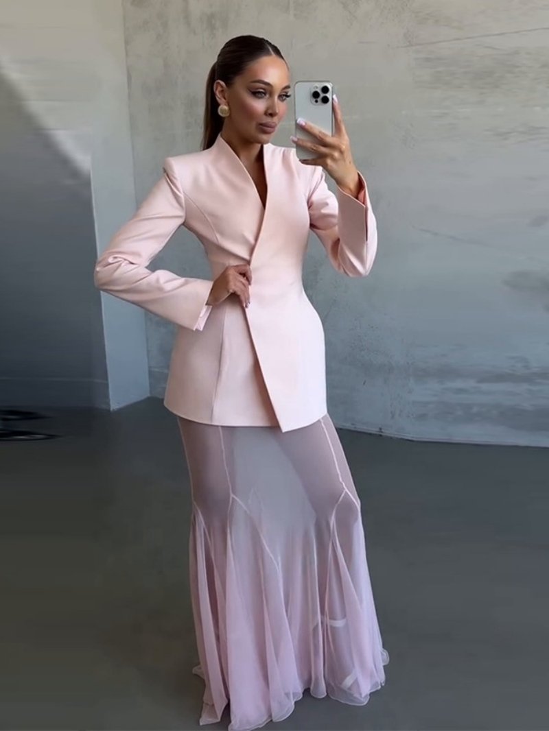 Pink Blazer Sheer Gown Dress H7066