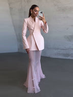 Pink Blazer Sheer Gown Dress H7066