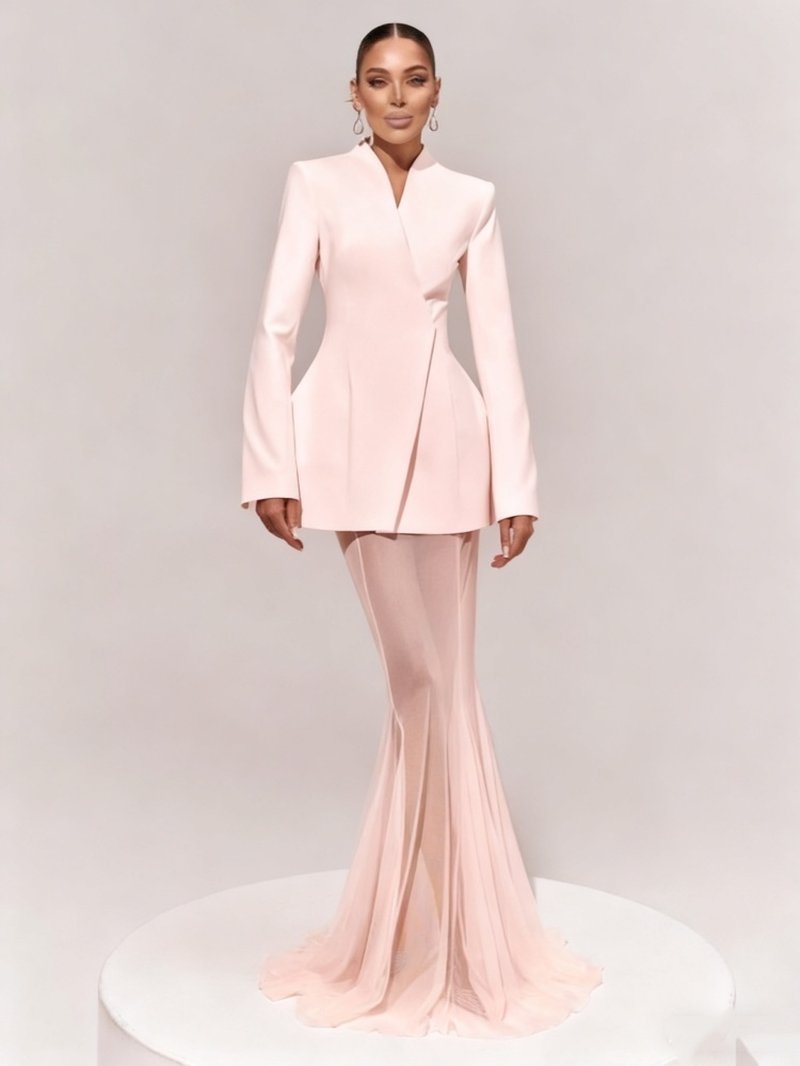 Pink Blazer Sheer Gown Dress H7066