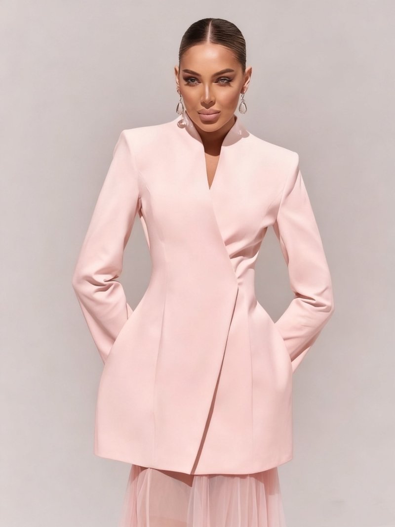 Pink Blazer Sheer Gown Dress H7066