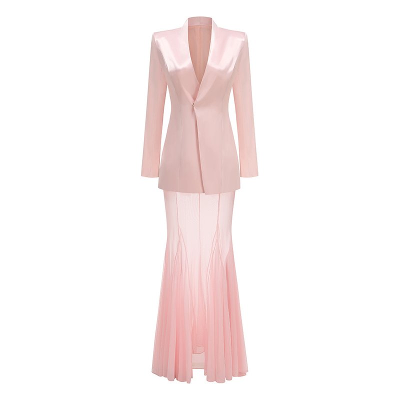 Pink Blazer Sheer Gown Dress H7066