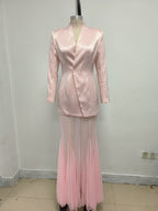 Pink Blazer Sheer Gown Dress H7066