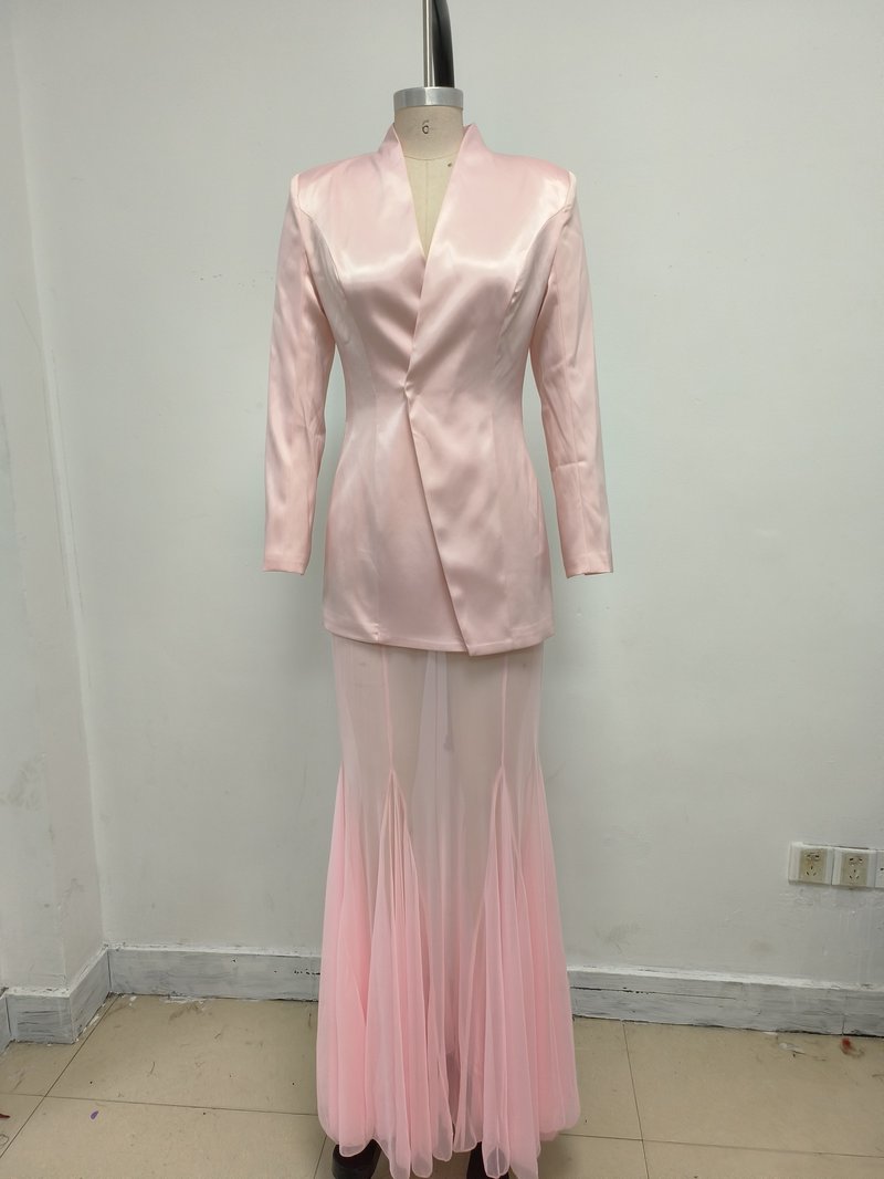Pink Blazer Sheer Gown Dress H7066