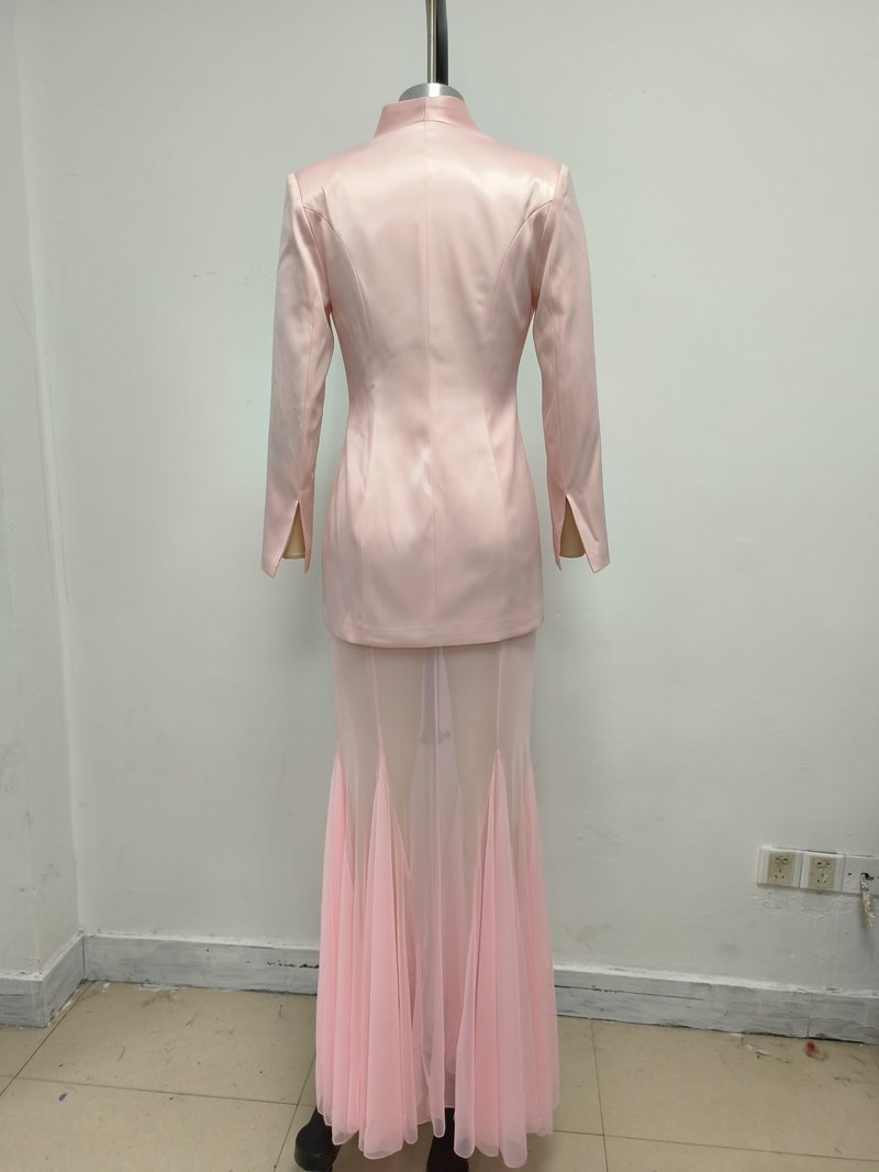 Pink Blazer Sheer Gown Dress H7066