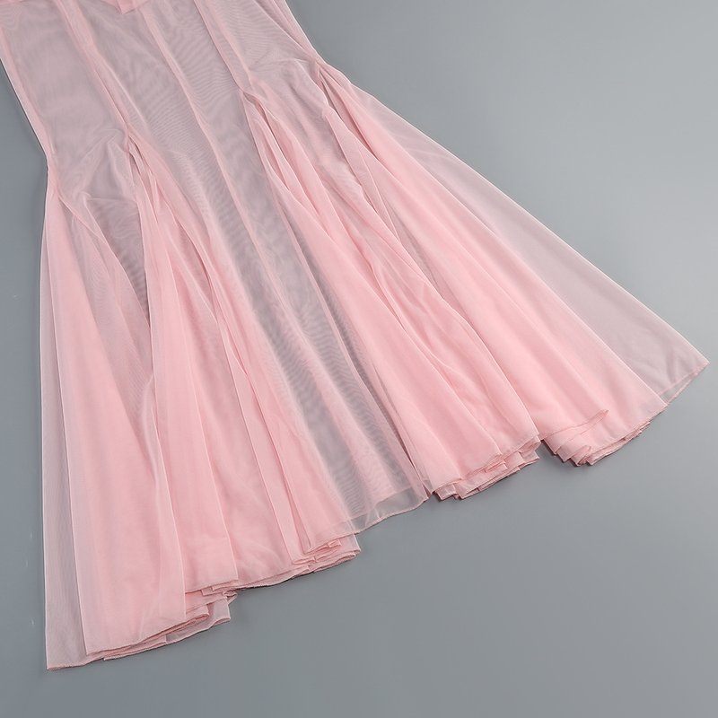 Pink Blazer Sheer Gown Dress H7066