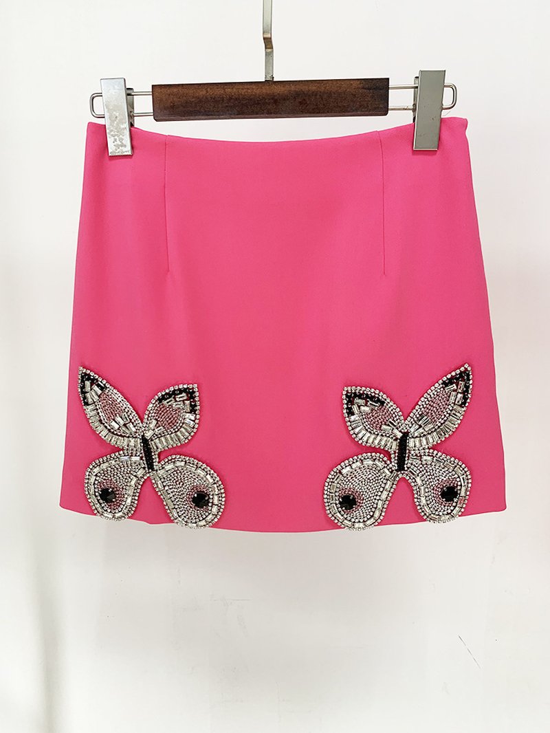 Pink Butterfly Embellished Crop Top & Mini Skirt Set H6019