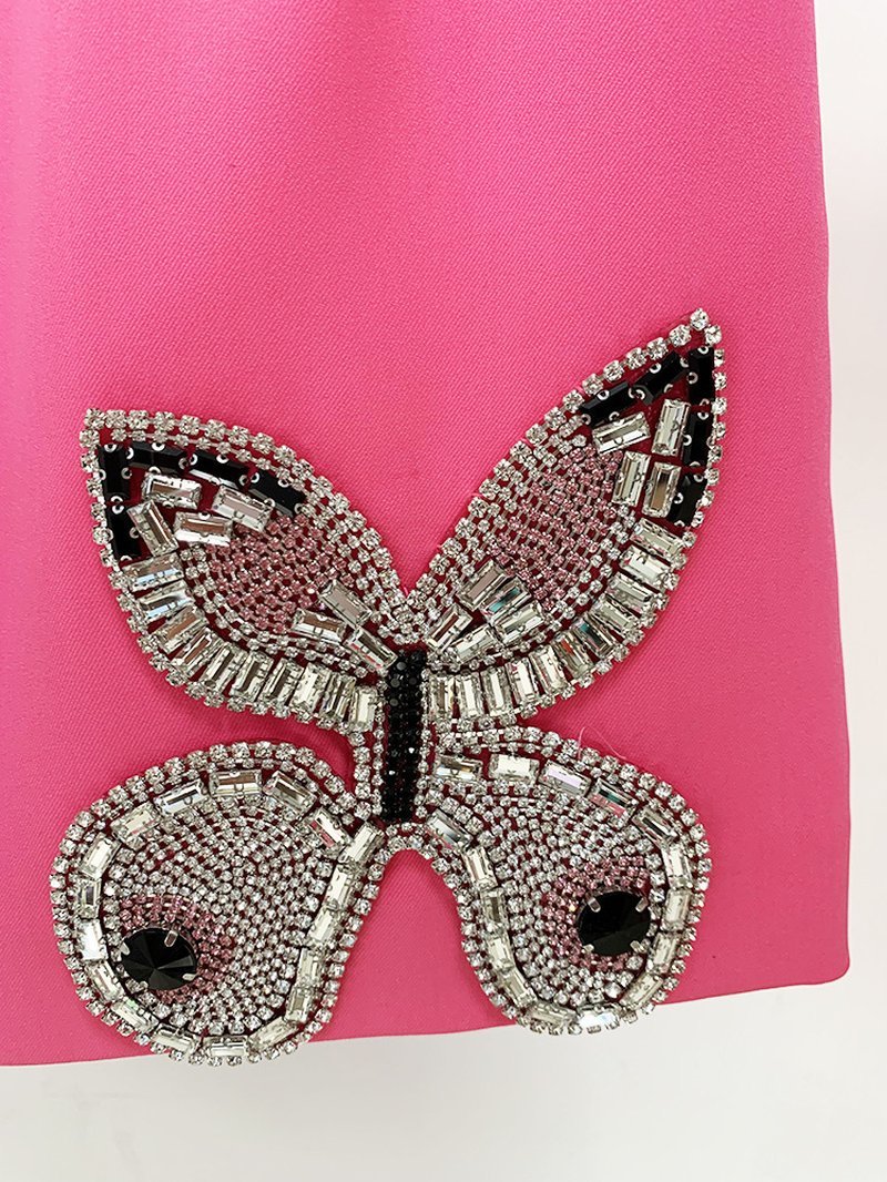 Pink Butterfly Embellished Crop Top & Mini Skirt Set H6019