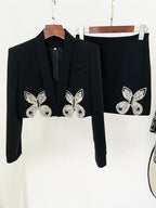 Pink Butterfly Embellished Crop Top & Mini Skirt Set H6019