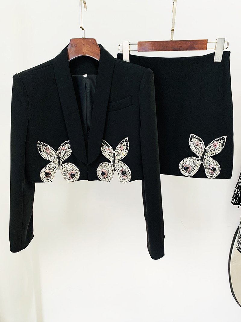 Pink Butterfly Embellished Crop Top & Mini Skirt Set H6019