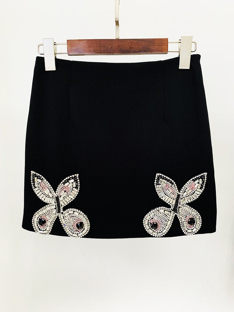 Pink Butterfly Embellished Crop Top & Mini Skirt Set H6019