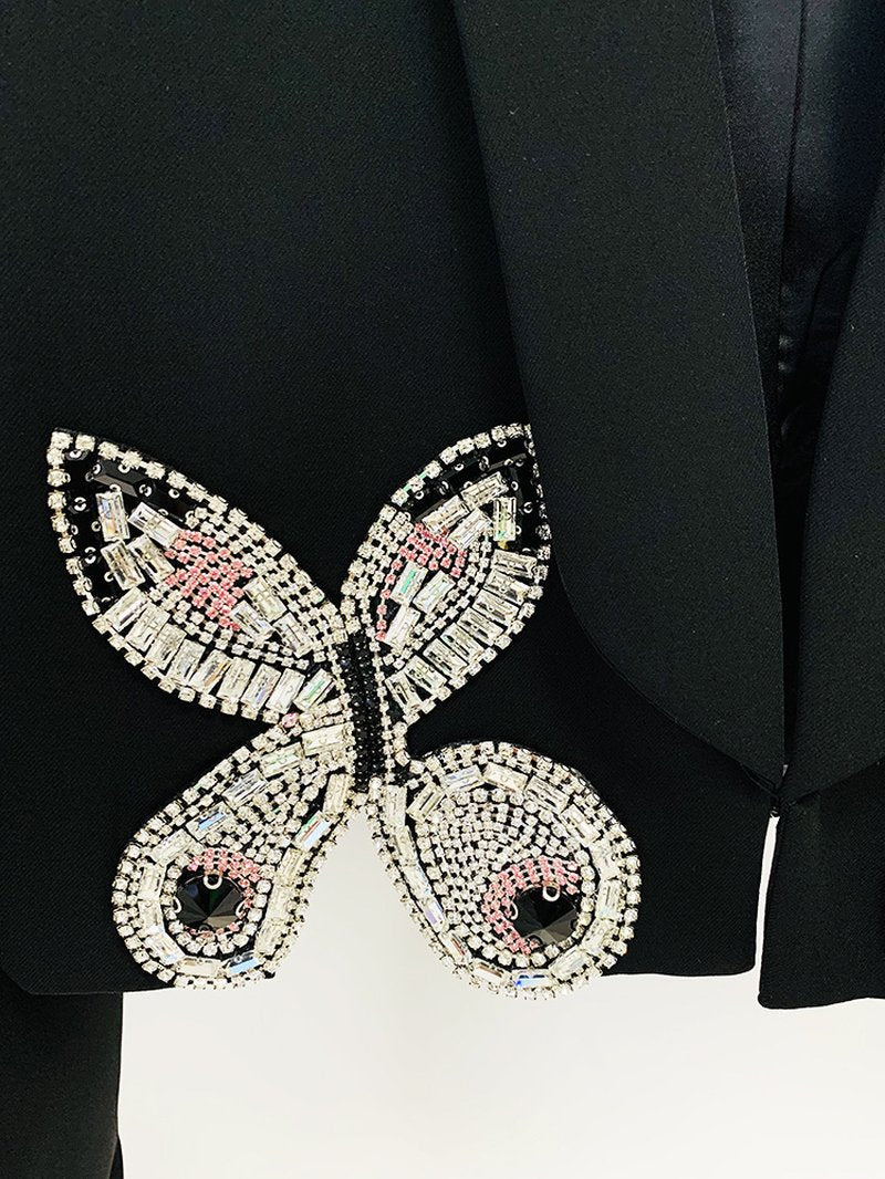 Pink Butterfly Embellished Crop Top & Mini Skirt Set H6019